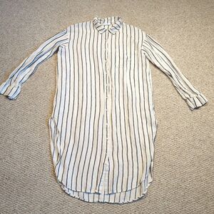 Billabong Love Like Summer Shirt Dress Large Stripe Linen Beachy Coastal Button